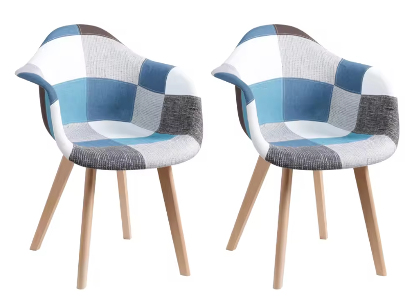 Set van 4 Patchwork Eetkamerstoelen – Stoffen Zitting & Houten Poten