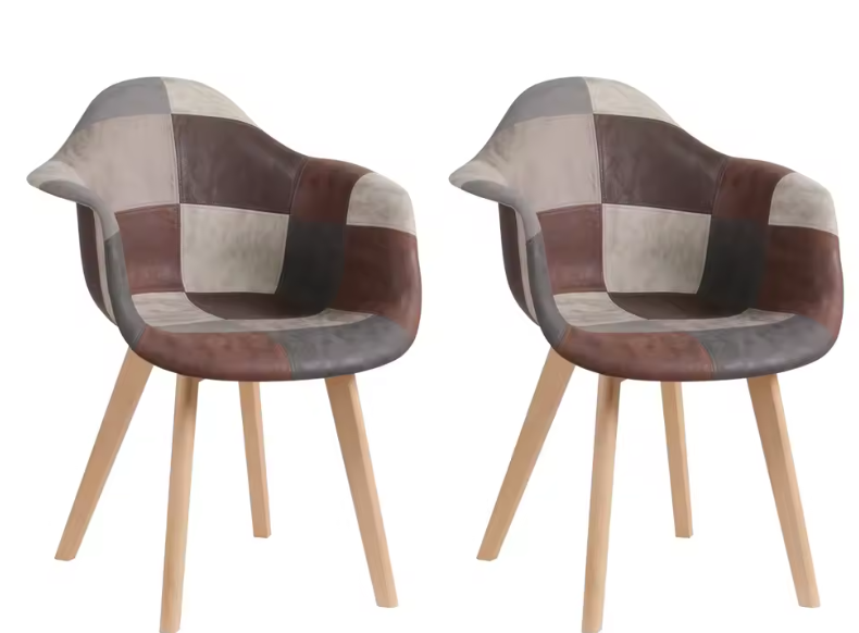 Set van 4 Patchwork Eetkamerstoelen – Stoffen Zitting & Houten Poten