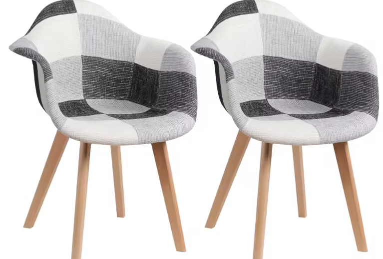 Set van 4 Patchwork Eetkamerstoelen – Stoffen Zitting & Houten Poten