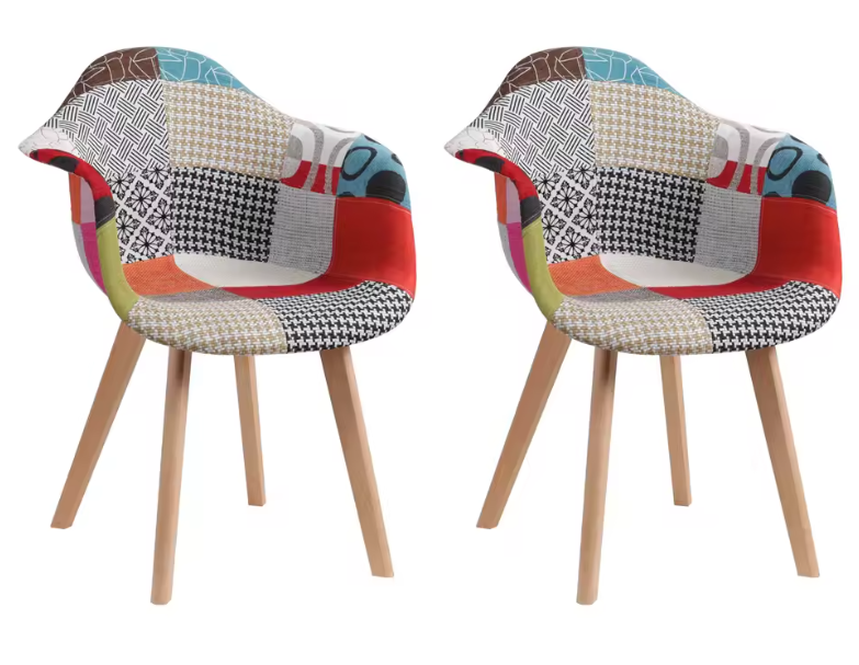 Set van 4 Patchwork Eetkamerstoelen – Stoffen Zitting & Houten Poten