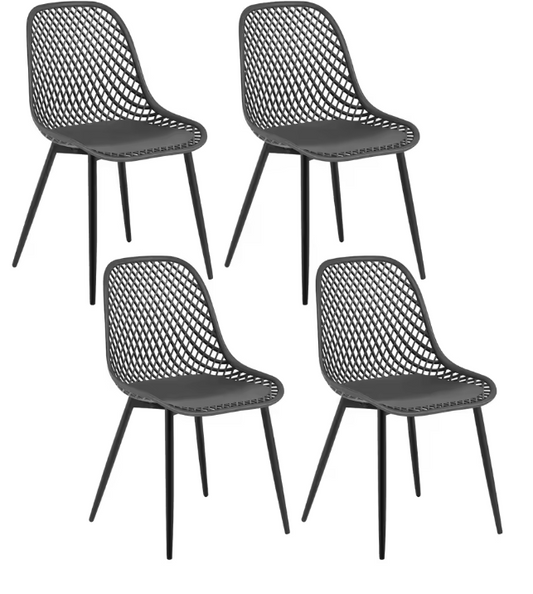 Set van 4 Scandinavische Eetkamerstoelen – Kunststof Zitting & Metalen Poten, Modern en Ergonomisch