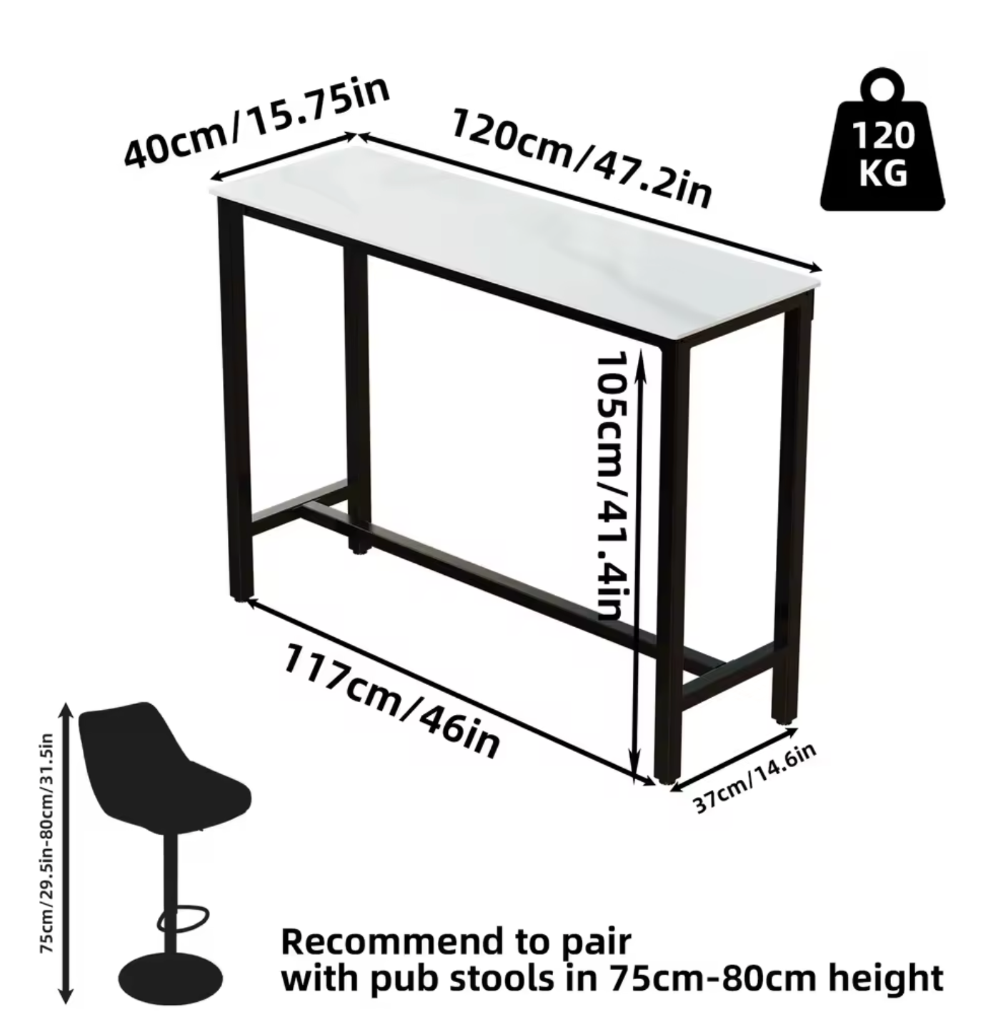 Luxe marmeren bartafel 120×40cm – hoog en modern design