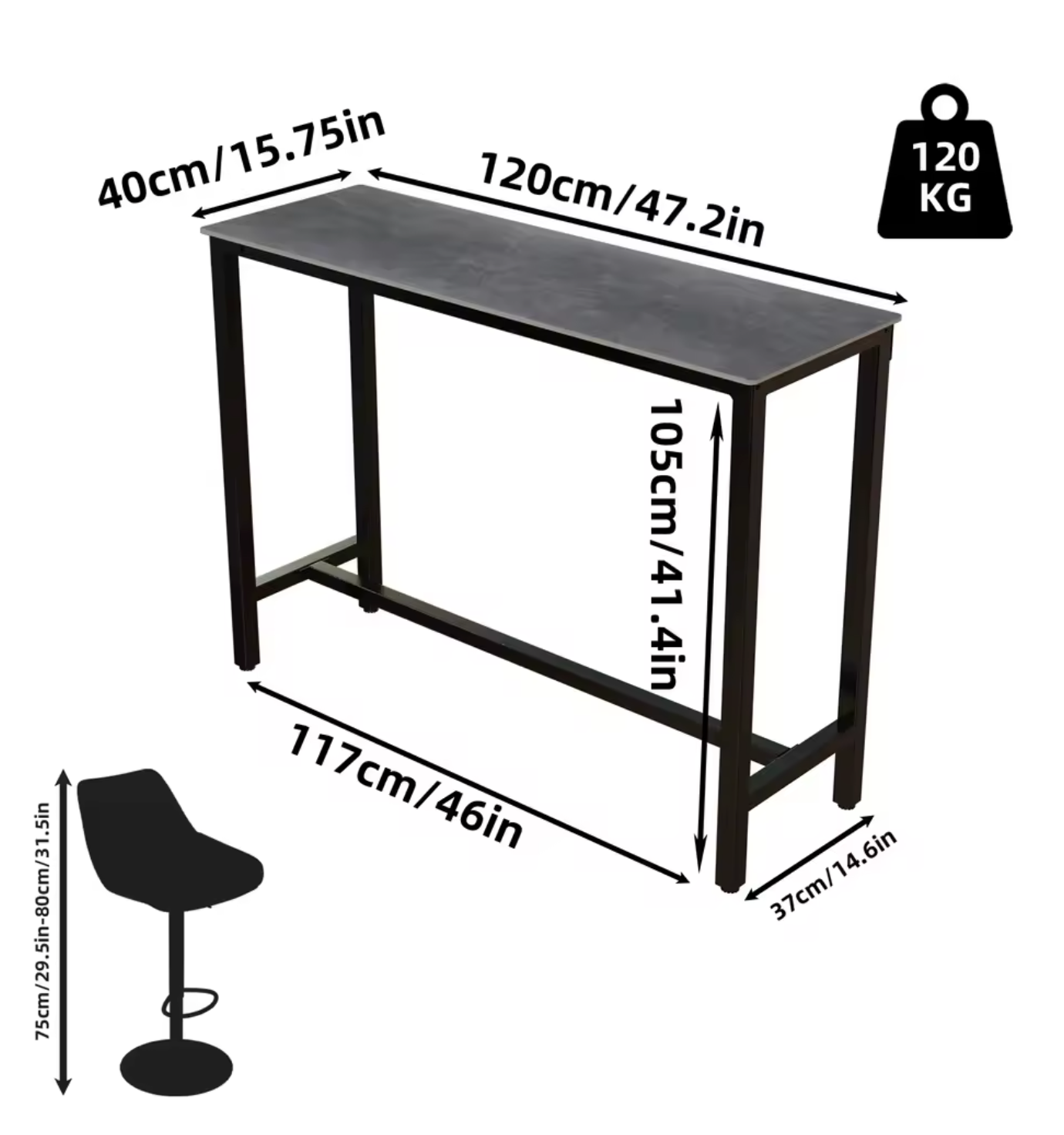Luxe marmeren bartafel 120×40cm – hoog en modern design