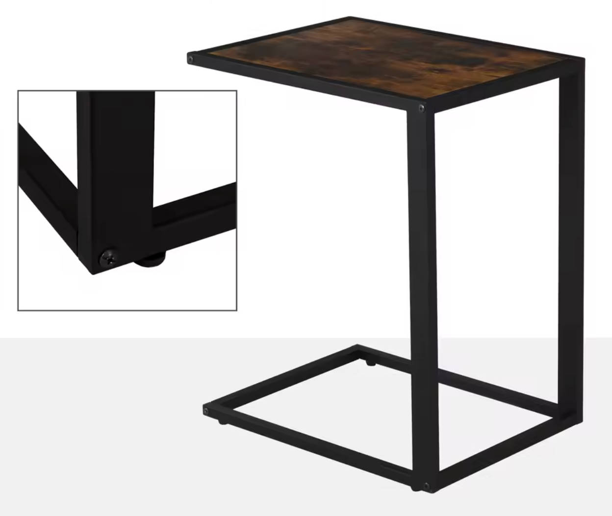 Industrieel C-Vormige Bijzettafel – MDF & Metaal, Rustiek-Bruin