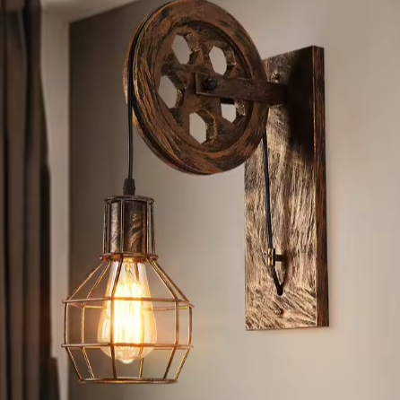 Vintage Industriële Wandlamp – Retro Katrol Design met LED