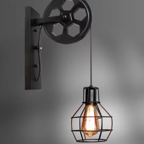 Vintage Industriële Wandlamp – Retro Katrol Design met LED
