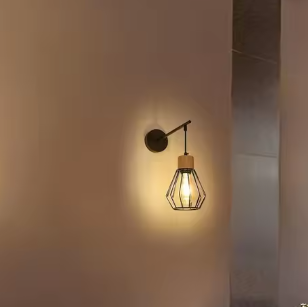 Vintage Industriële Wandlamp – Metaal & Hout, E27 Fitting