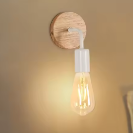 Set van 4 Vintage Industriële Wandlampen – Hout & IJzer, E27