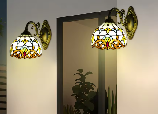 Tiffany Stijl Wandlamp – Glas-in-Lood Schaduw, Vintage & Klassiek