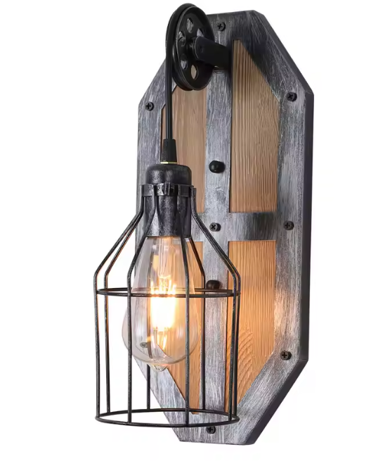 Vintage Wandlamp – Retro Steampunk Industrieel Design met Hout & Metaal, E27 Fitting