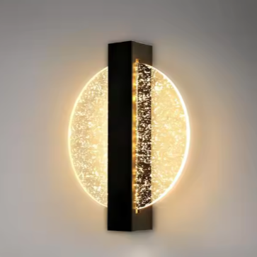 Moderne LED Wandlamp – Rond Zwart Design met Zilverfolie, 3500K Warm Licht