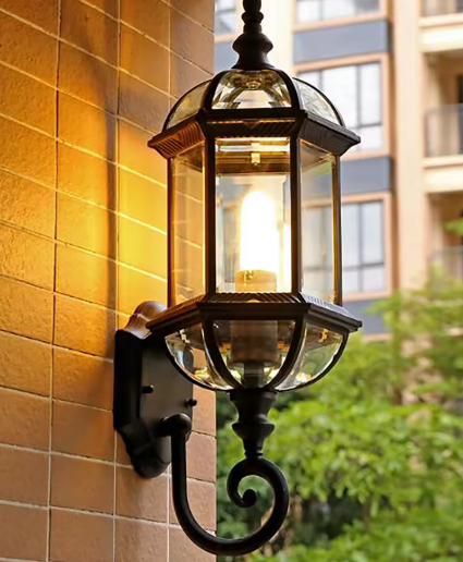 Antieke Retro Wandlamp – Vintage Metaal & Glas, E27 Buitenlamp