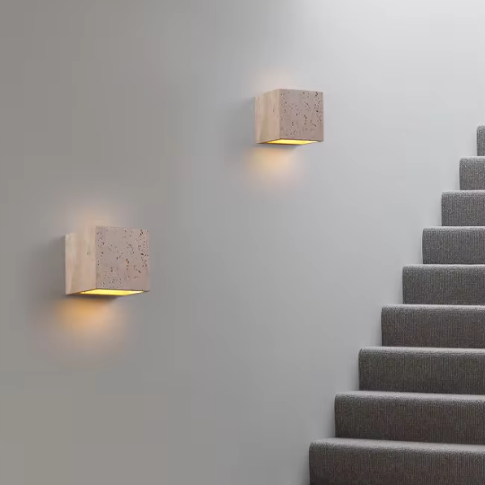 Vierkante Natuursteen Wandlamp – Waterdichte Buiten & Binnen Sfeerverlichting