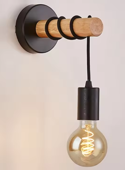 Retro Houten Wandlamp – Vintage E27 Sfeerverlichting voor Woon- & Slaapkamer