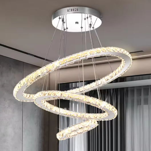 Moderne Kristallen LED Hanglamp – 3 Ringen, Dimbaar & Verstelbaar