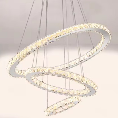 Moderne Kristallen LED Hanglamp – 3 Ringen, Dimbaar & Verstelbaar