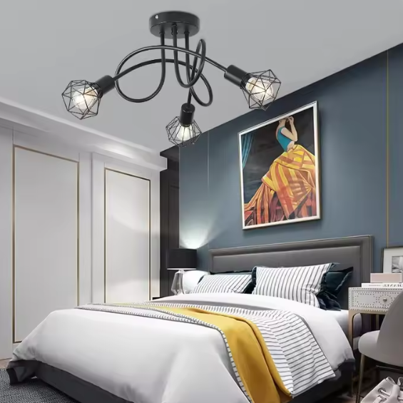 Industriële 3-lichts Plafondlamp – Zwart Aluminium Kooi Ontwerp, Modern & Stijlvol