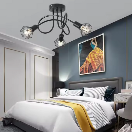 Industriële 3-lichts Plafondlamp – Zwart Aluminium Kooi Ontwerp, Modern & Stijlvol