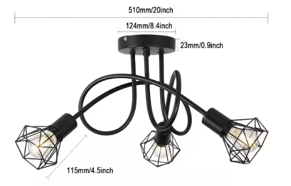 Industriële 3-lichts Plafondlamp – Zwart Aluminium Kooi Ontwerp, Modern & Stijlvol