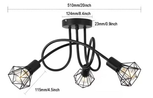 Industriële 3-lichts Plafondlamp – Zwart Aluminium Kooi Ontwerp, Modern & Stijlvol
