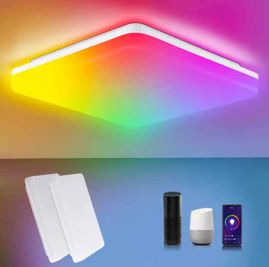 Smart LED RGB Plafondlamp – Dimbaar 24W, WiFi & Alexa Compatibel, 28×28 cm