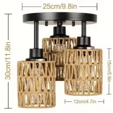 Handgemaakte Rotan Plafondlamp – Boho Geweven Kroonluchter met E27 Fitting, Natuurlijk en Sfeervol