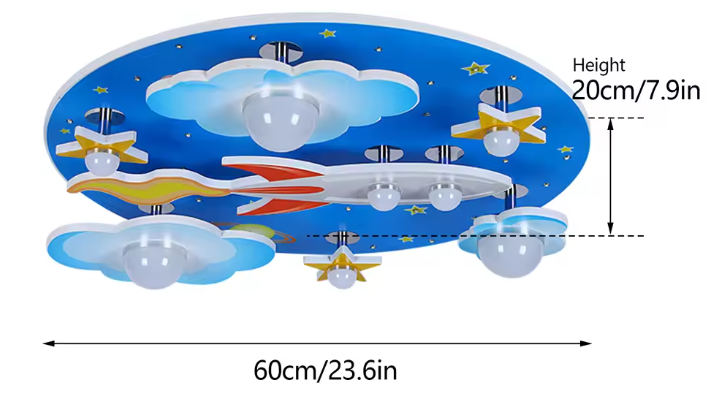 Kinderkamer LED Plafondlamp – Cartoon Blauw Design met Sterren, Wolken & Planeten, 35W Dimbaar