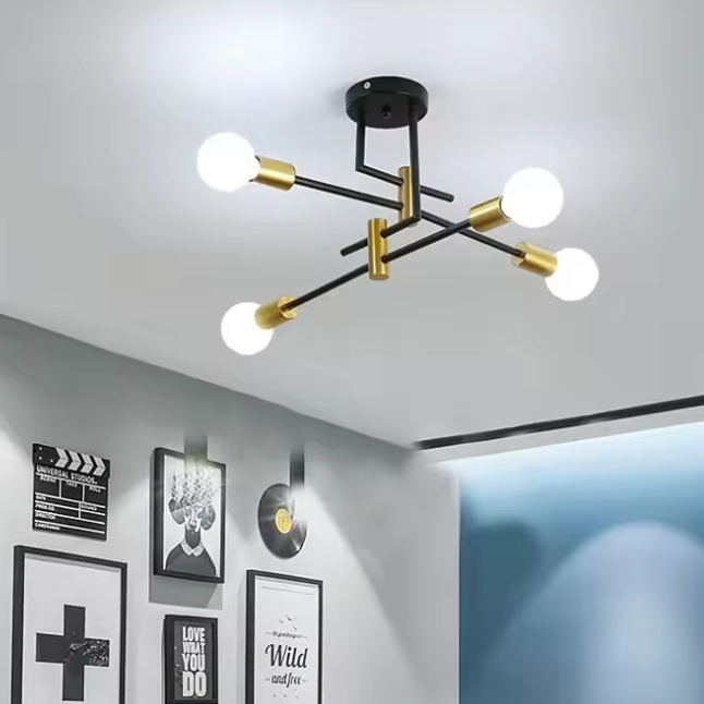 Industriële Kroonluchter – Vintage Plafondlamp Sputnik Ø70 cm, 4-Lichts