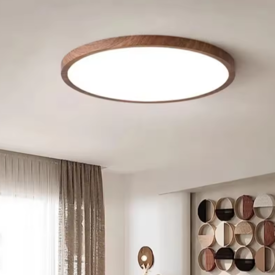 Moderne LED Plafondlamp – Ultradun Circulair Ontwerp met Houtnerf