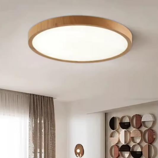 Moderne LED Plafondlamp – Ultradun Circulair Ontwerp met Houtnerf