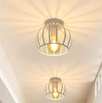 Vintage Plafondlamp – Metalen Semi-Inbouwlamp met Kooi Ontwerp