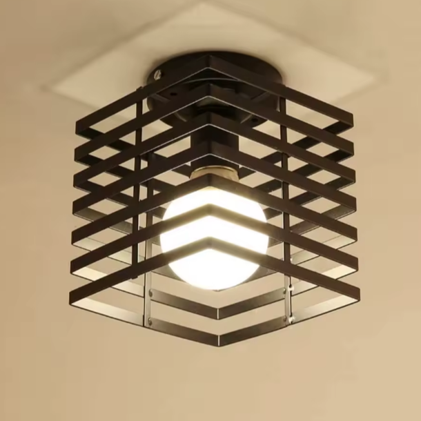 Vintage Industriële Plafondlamp – Metalen Kubus Kooi Ontwerp