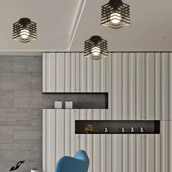 Vintage Industriële Plafondlamp – Metalen Kubus Kooi Ontwerp