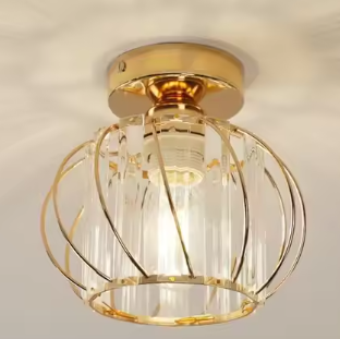 Moderne Kristallen Plafondlamp – Gouden Semi-Inbouwlamp E27