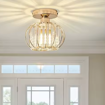 Moderne Kristallen Plafondlamp – Gouden Semi-Inbouwlamp E27