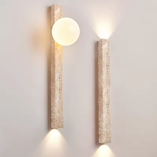 Wabi-Sabi Wandlamp van Gele Grotsteen – Retro & Creatief Ontwerp voor Gang, Trap en Slaapkamer