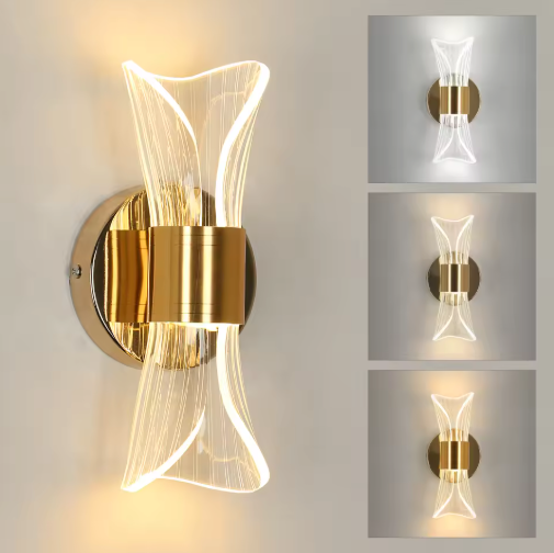 Gouden Acryl Wandlamp – LED 12W met 3 Kleurtemperaturen, Luxe & Modern