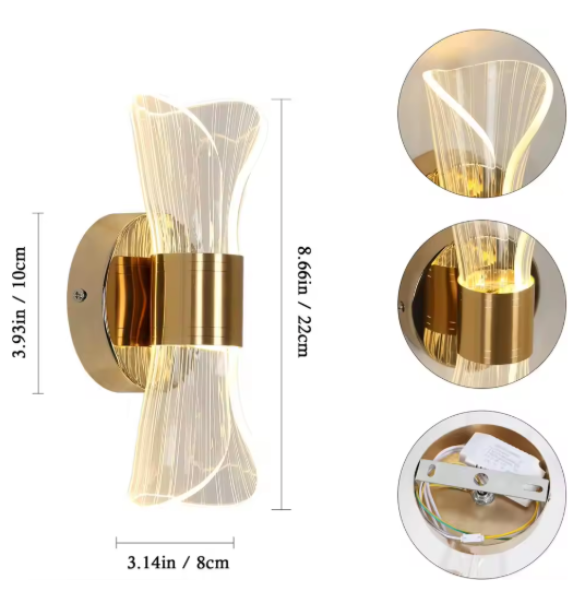 Gouden Acryl Wandlamp – LED 12W met 3 Kleurtemperaturen, Luxe & Modern