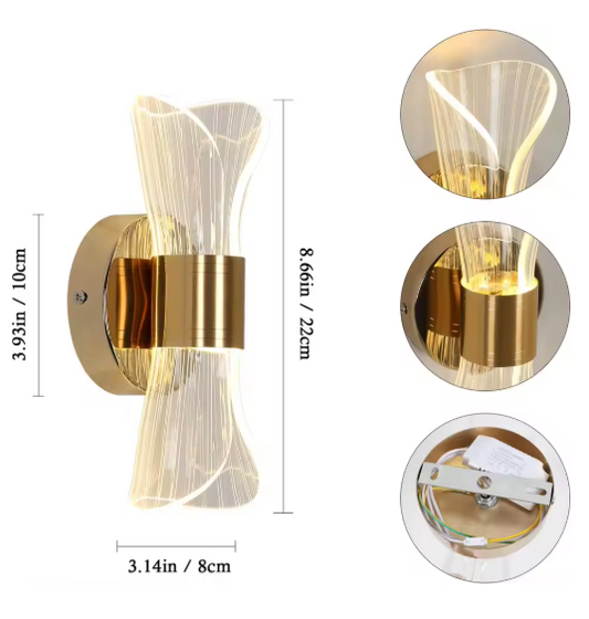 Gouden Acryl Wandlamp – LED 12W met 3 Kleurtemperaturen, Luxe & Modern