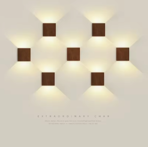 Nordic Houten LED Wandlamp – Minimalistische Vierkante Sfeerverlichting