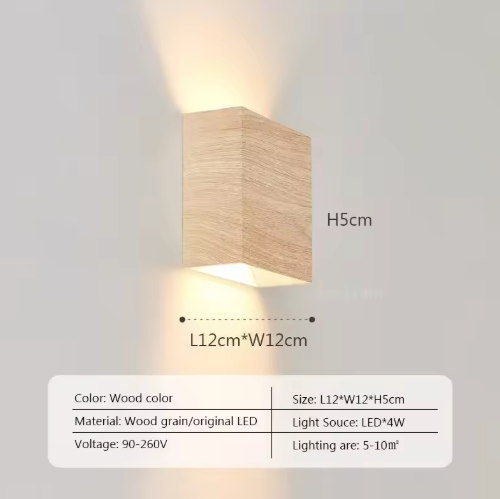Nordic Houten LED Wandlamp – Minimalistische Vierkante Sfeerverlichting