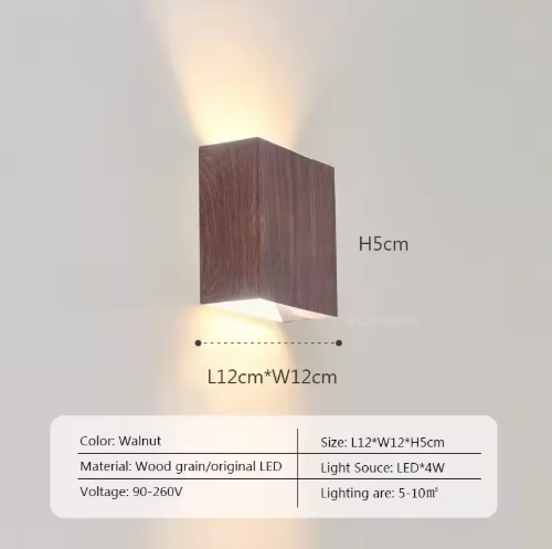 Nordic Houten LED Wandlamp – Minimalistische Vierkante Sfeerverlichting