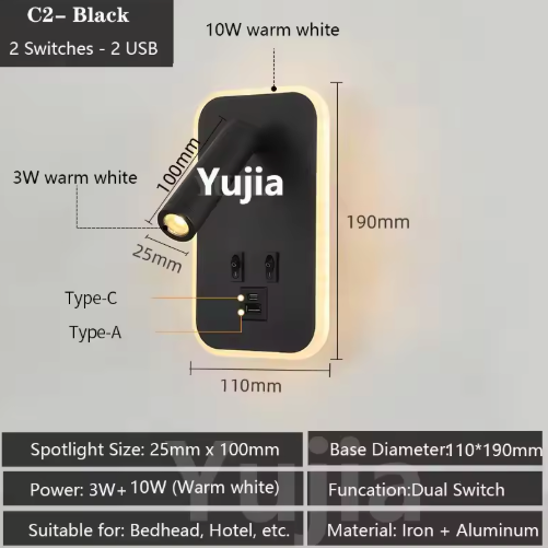 Moderne LED-Wandlamp met USB & Verstelbare Leeslampen – Sfeervol en Functioneel