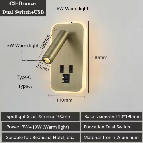 Moderne LED-Wandlamp met USB & Verstelbare Leeslampen – Sfeervol en Functioneel