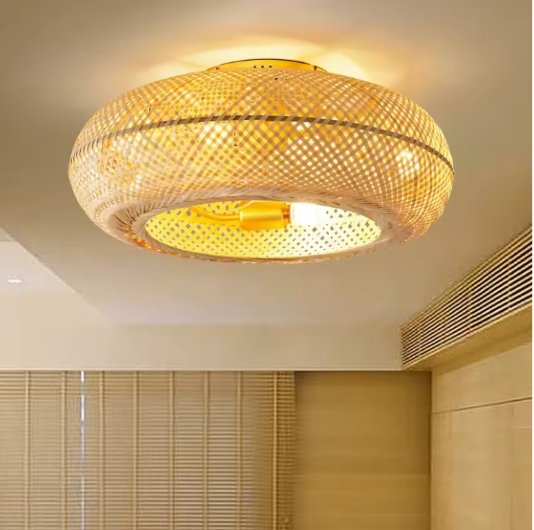 Bamboe LED Plafondventilator – 50 cm Intrekbare Bladen & Afstandsbediening, Stil Design