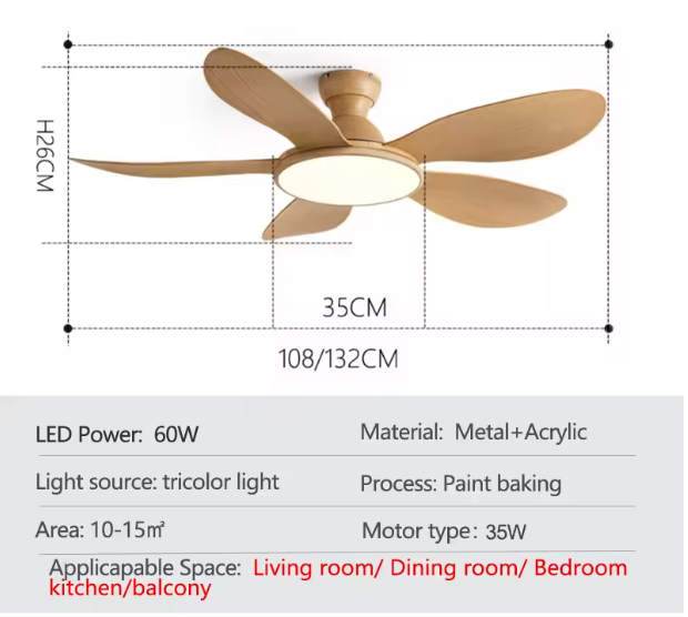 Plafondventilator met LED-Verlichting – 52 Inch, 60W, Stil & Modern
