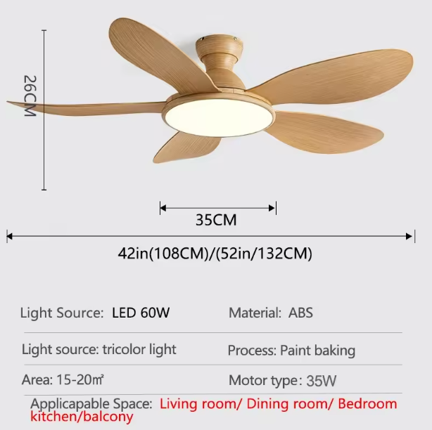 Plafondventilator met LED-Verlichting – 52 Inch, 60W, Stil & Modern