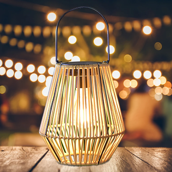 Rotan Solar Hanglamp – IP65 Waterdicht, Bamboe Design voor Tuin & Terras