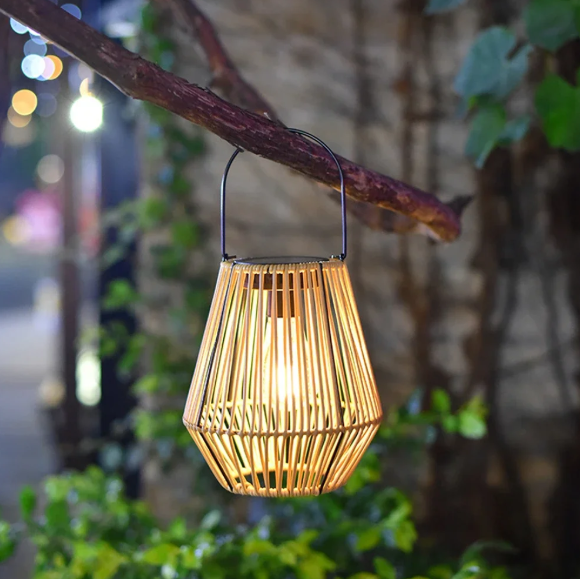 Rotan Solar Hanglamp – IP65 Waterdicht, Bamboe Design voor Tuin & Terras