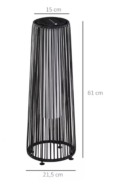 Rotan Solar Vloerlamp – Zwarte Buitenlamp met Automatische Lichtbediening